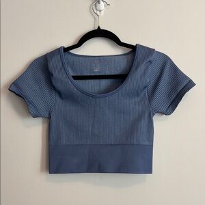 Aerie Blue Cropped Fitted Shirt Size M